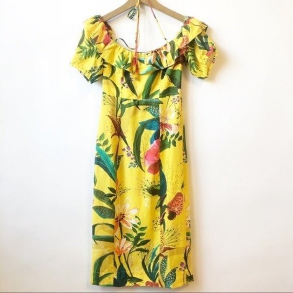 FARM Rio Golden Jungle Floral Linen Midi Dress - Picture 3 of 13
